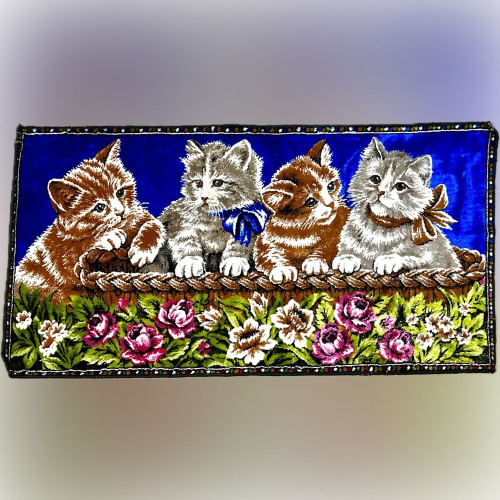 Vintage Kittens Cats Wall Tapestry Rug Made In Lebanon 38” X 20”
